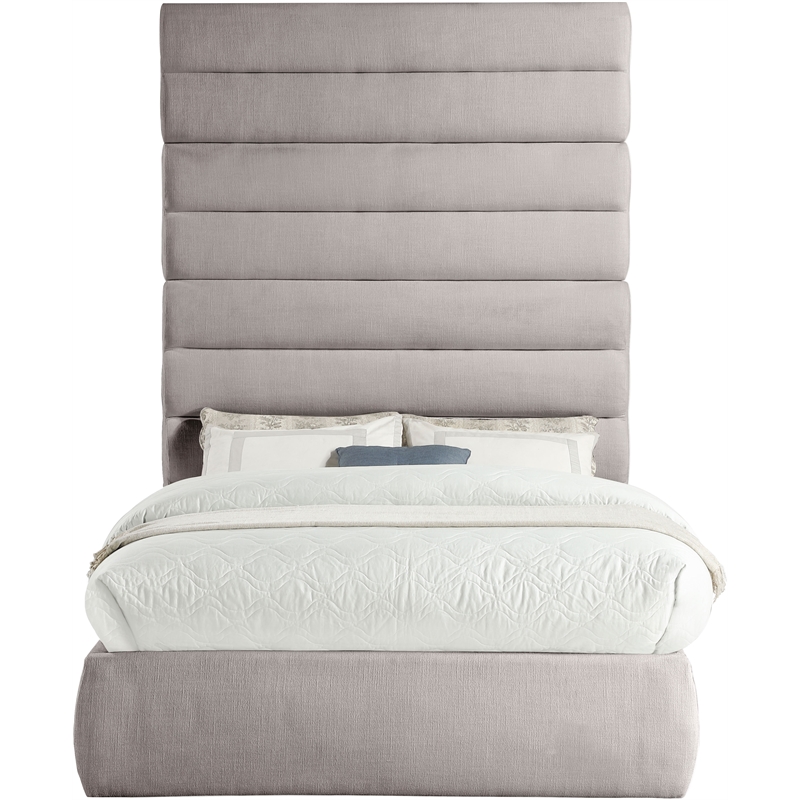 Meridian Furniture Adam Taupe Linen Textured Fabric Full Bed