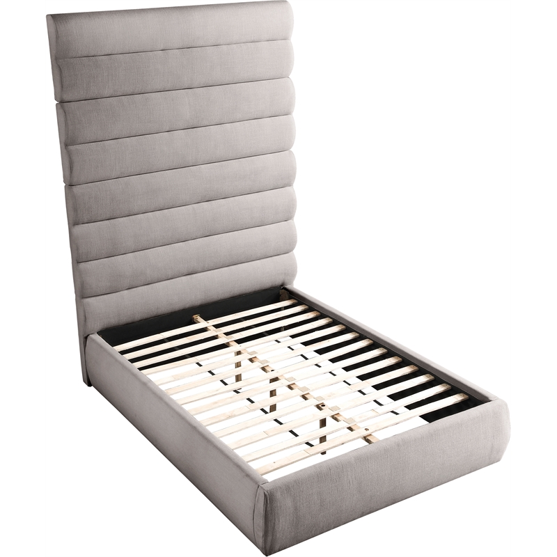 Meridian Furniture Adam Taupe Linen Textured Fabric Full Bed