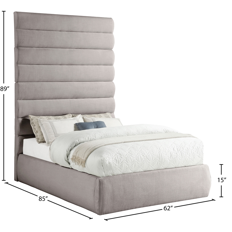 Meridian Furniture Adam Taupe Linen Textured Fabric Full Bed