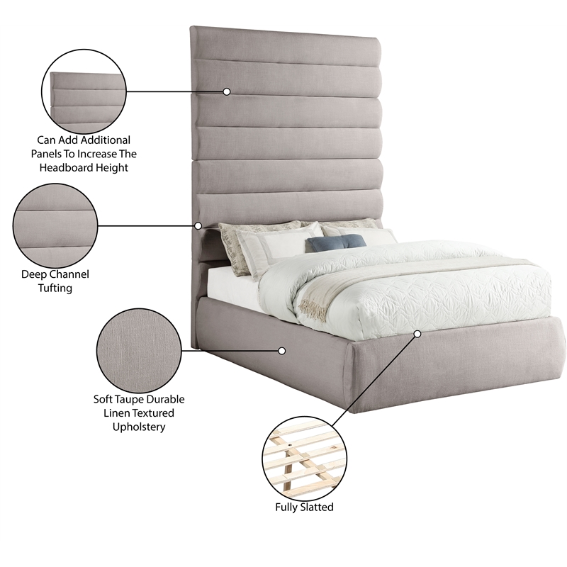 Meridian Furniture Adam Taupe Linen Textured Fabric Full Bed