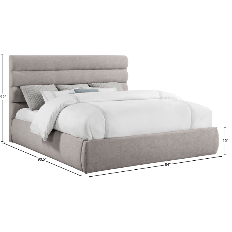 Meridian Furniture Adam Taupe Linen Textured Fabric King Bed