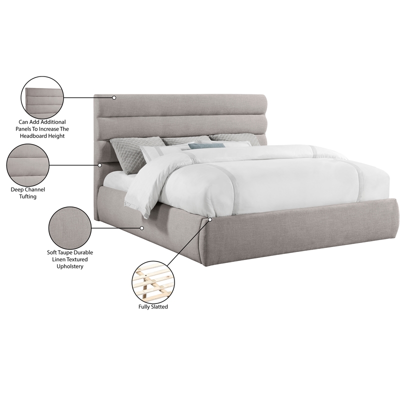 Meridian Furniture Adam Taupe Linen Textured Fabric King Bed