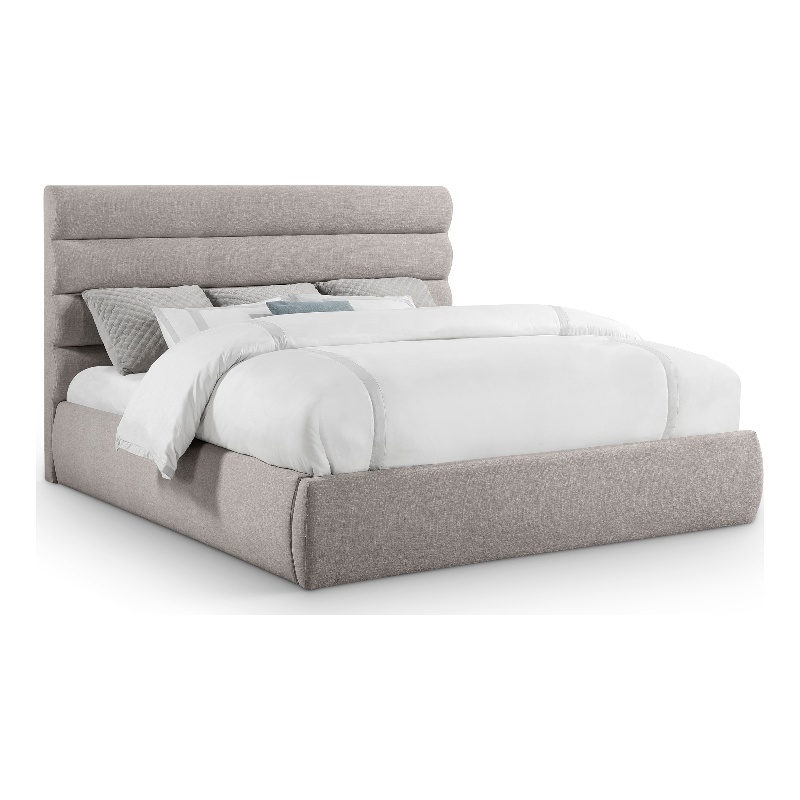 Meridian Furniture Adam Taupe Linen Textured Fabric King Bed