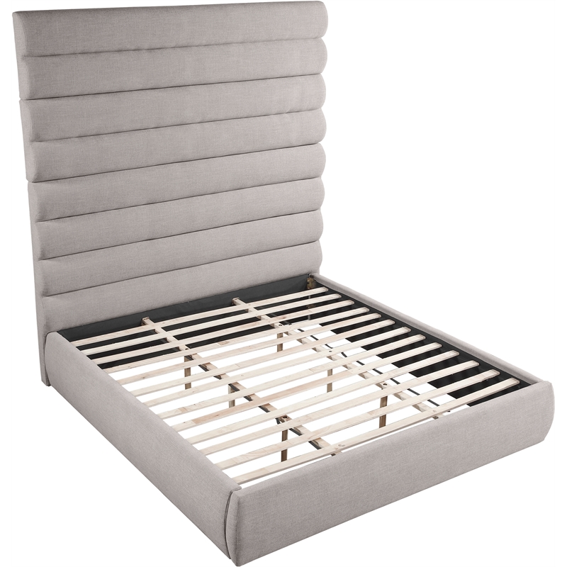 Meridian Furniture Adam Taupe Linen Textured Fabric King Bed