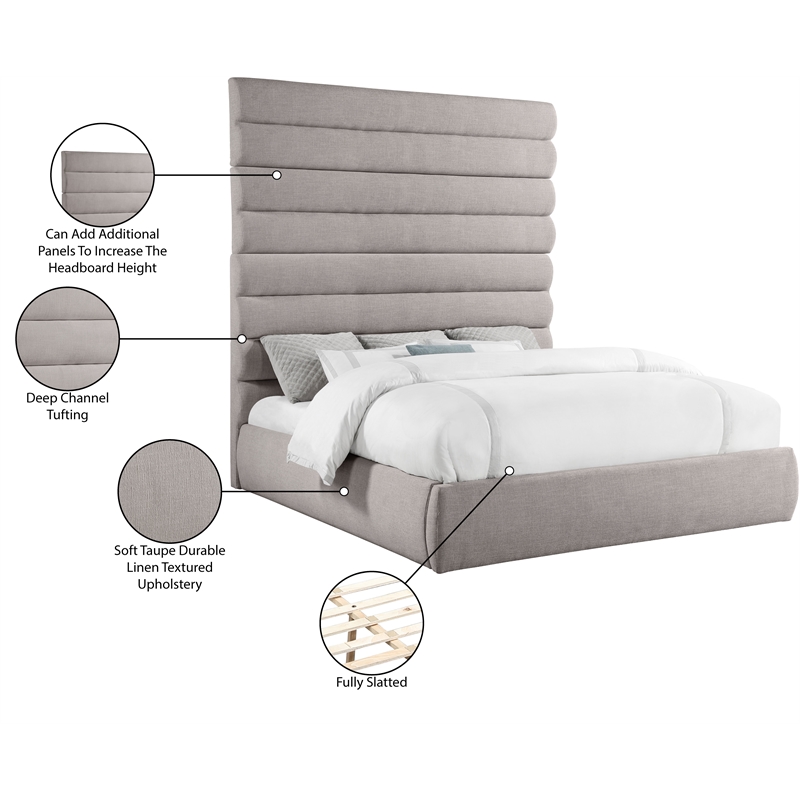 Meridian Furniture Adam Taupe Linen Textured Fabric King Bed