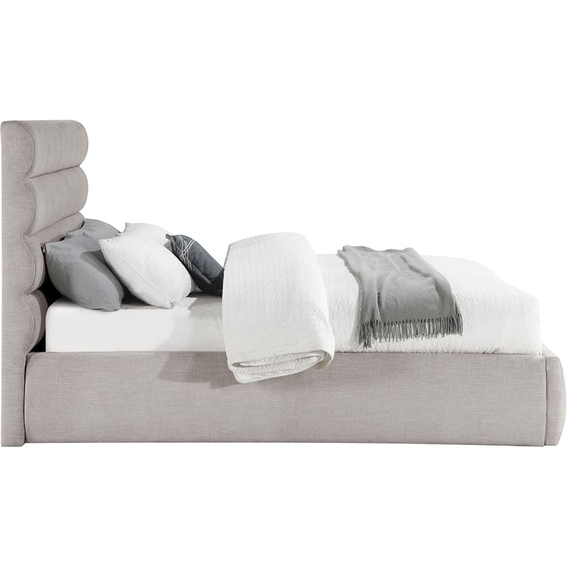 Meridian Furniture Adam Taupe Linen Textured Fabric Queen Bed