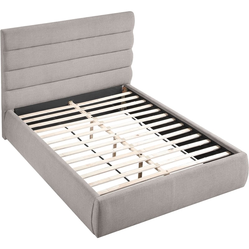 Meridian Furniture Adam Taupe Linen Textured Fabric Queen Bed