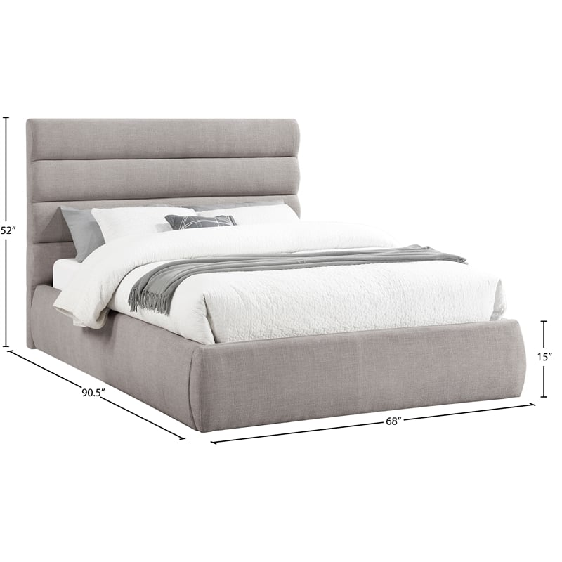 Meridian Furniture Adam Taupe Linen Textured Fabric Queen Bed