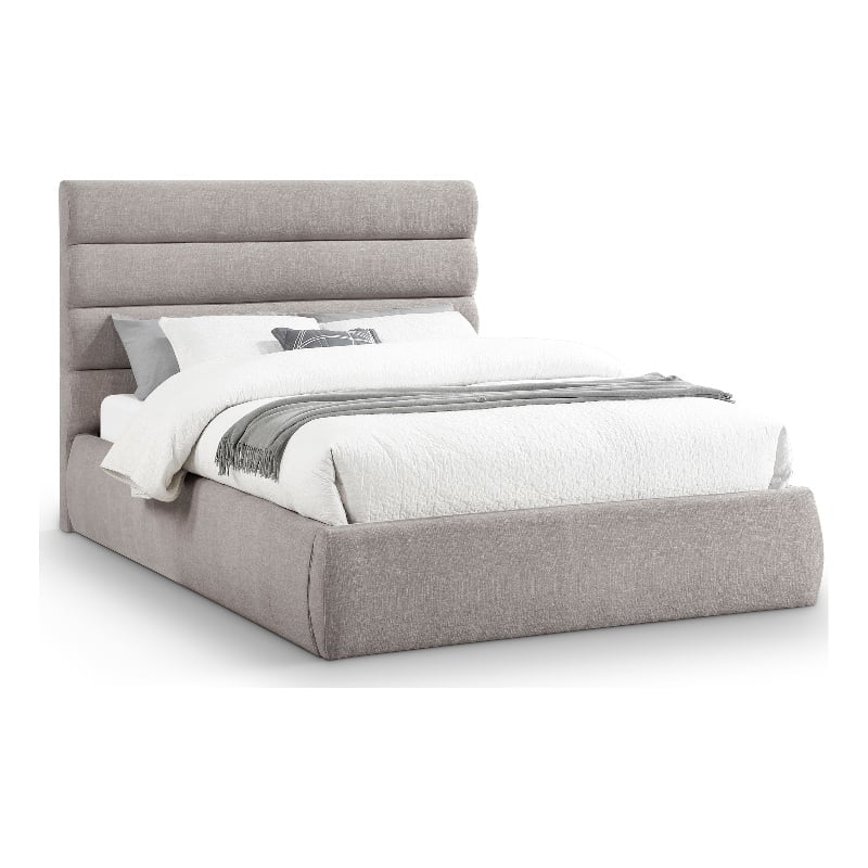 Meridian Furniture Adam Taupe Linen Textured Fabric Queen Bed