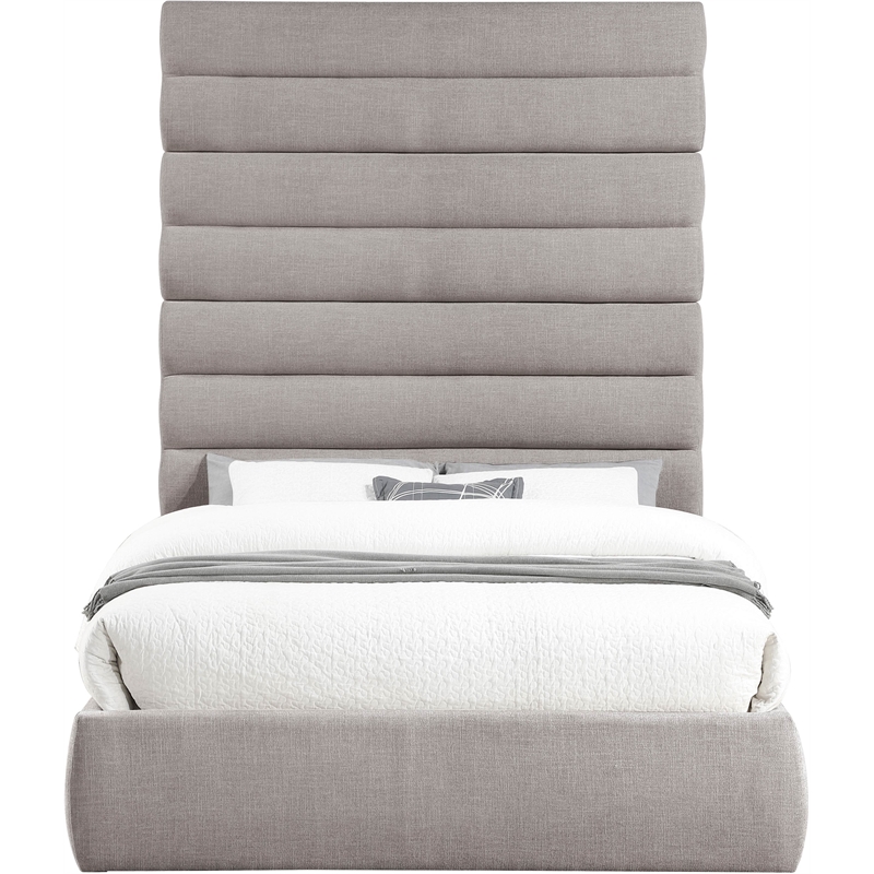 Meridian Furniture Adam Taupe Linen Textured Fabric Queen Bed