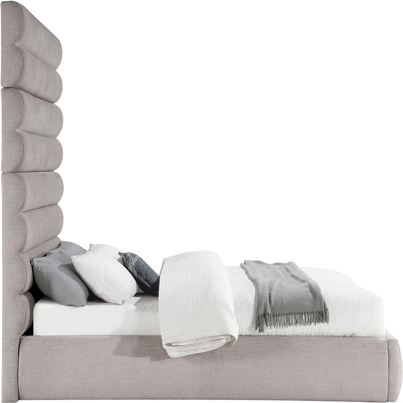 Meridian Furniture Adam Taupe Linen Textured Fabric Queen Bed