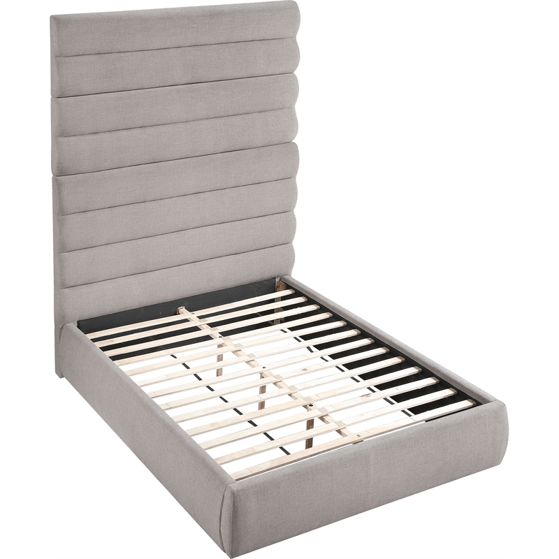 Meridian Furniture Adam Taupe Linen Textured Fabric Queen Bed