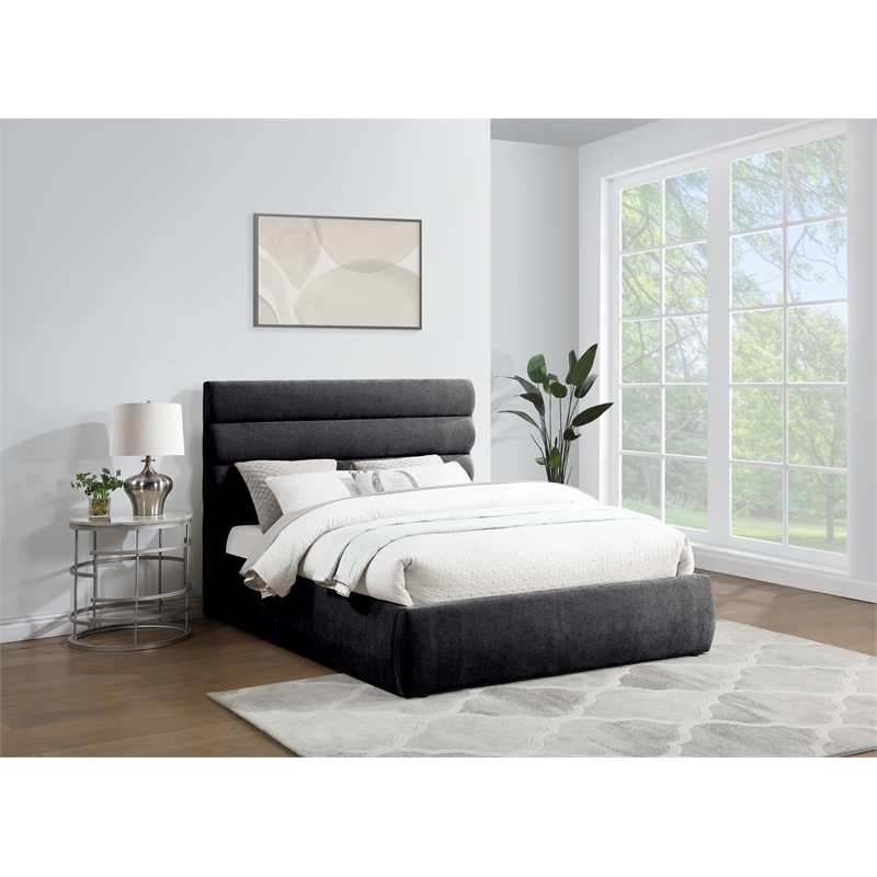 Meridian Furniture Adam Black Chenille Fabric Queen Bed