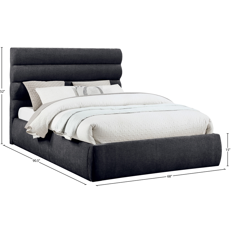 Meridian Furniture Adam Black Chenille Fabric Queen Bed