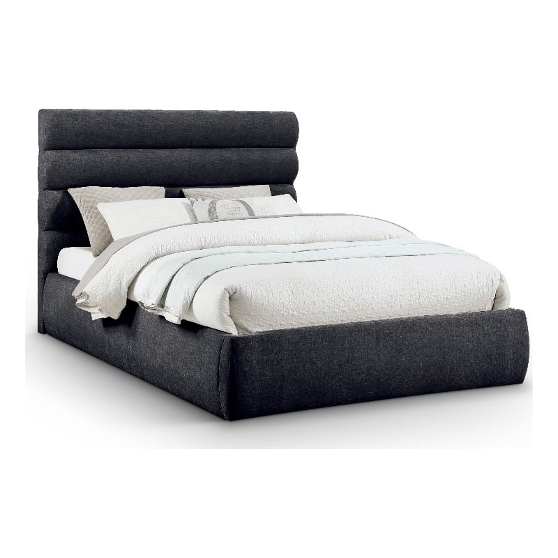 Meridian Furniture Adam Black Chenille Fabric Queen Bed