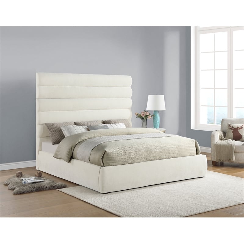 Meridian Furniture Adam Cream Chenille Fabric King Bed