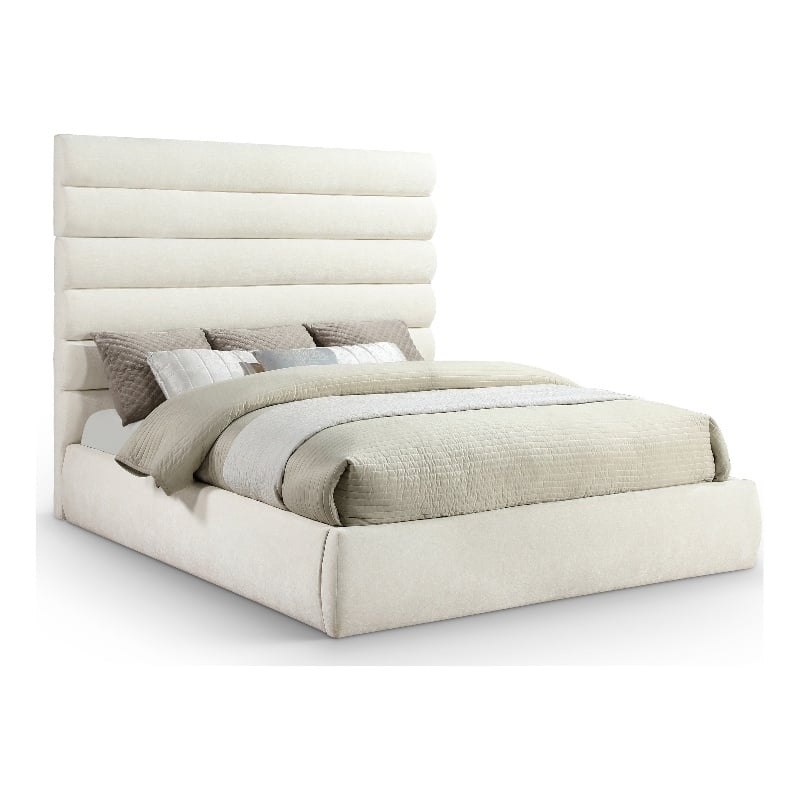 Meridian Furniture Adam Cream Chenille Fabric King Bed