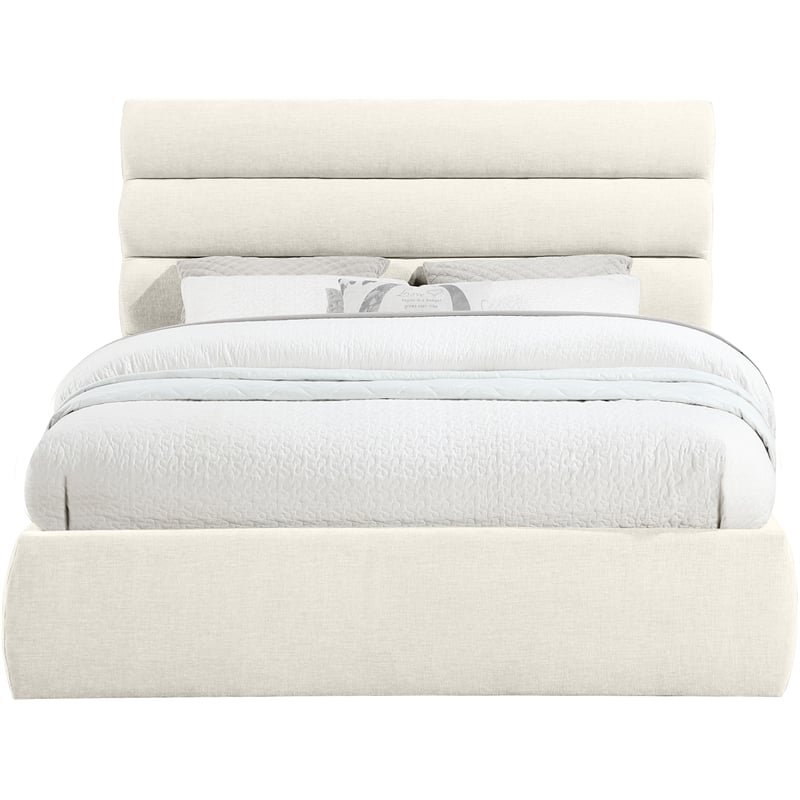 Meridian Furniture Adam Cream Chenille Fabric Queen Bed