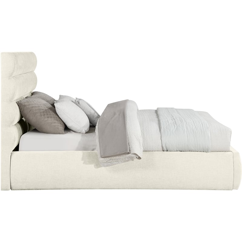 Meridian Furniture Adam Cream Chenille Fabric Queen Bed