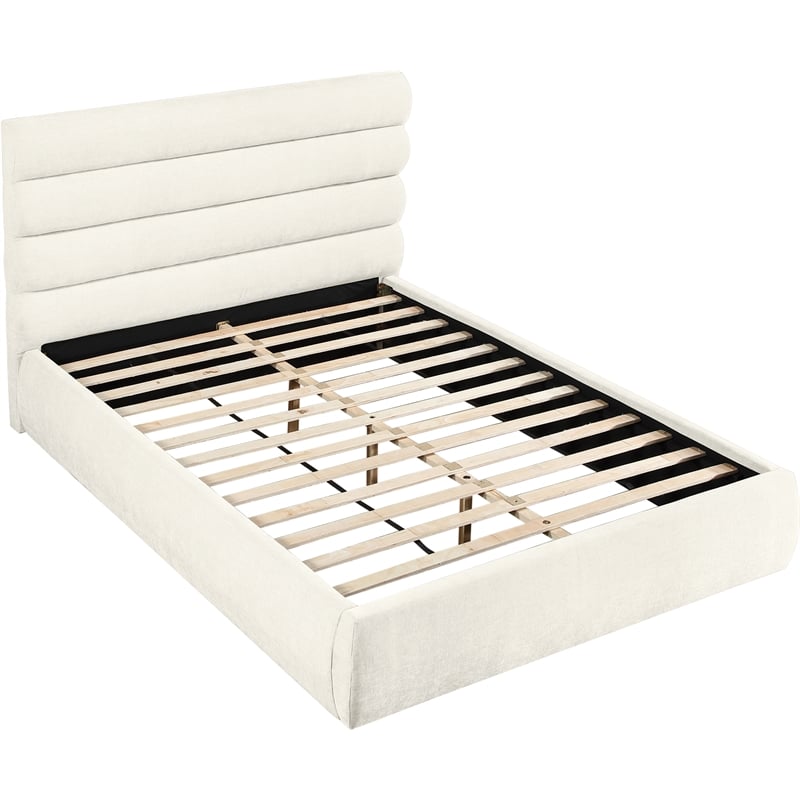 Meridian Furniture Adam Cream Chenille Fabric Queen Bed