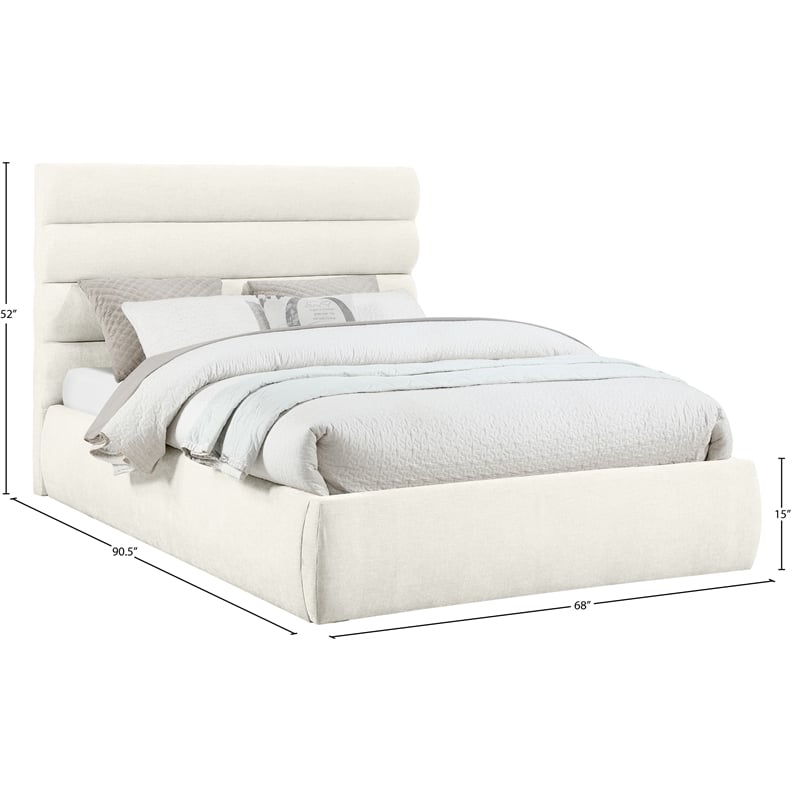 Meridian Furniture Adam Cream Chenille Fabric Queen Bed