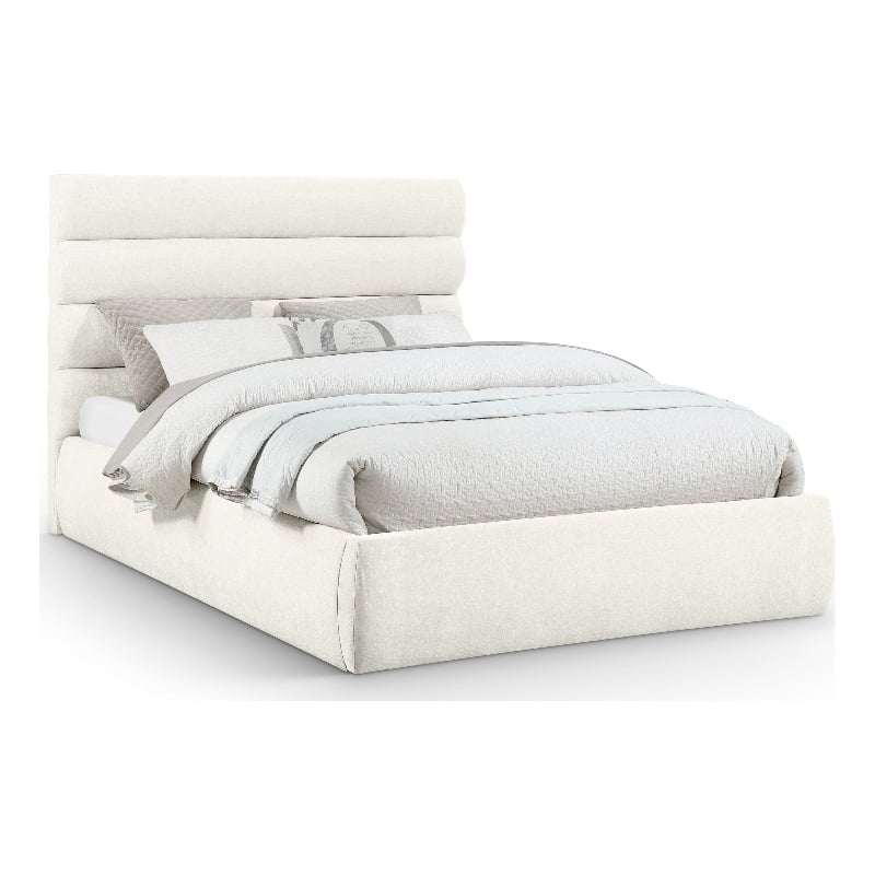 Meridian Furniture Adam Cream Chenille Fabric Queen Bed