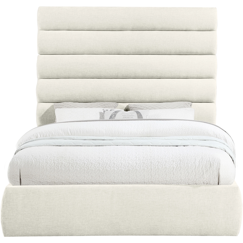 Meridian Furniture Adam Cream Chenille Fabric Queen Bed