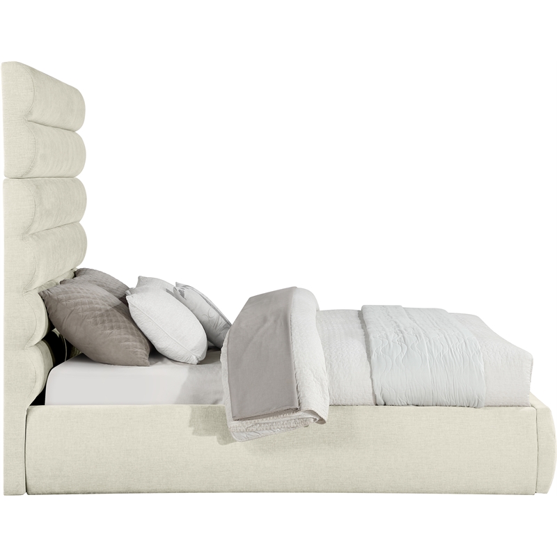 Meridian Furniture Adam Cream Chenille Fabric Queen Bed