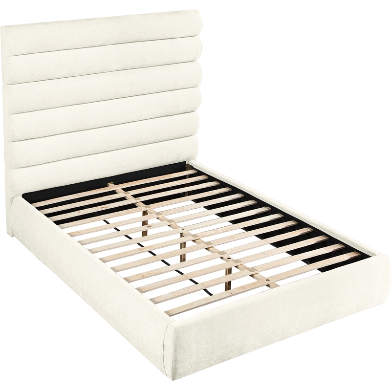 Meridian Furniture Adam Cream Chenille Fabric Queen Bed
