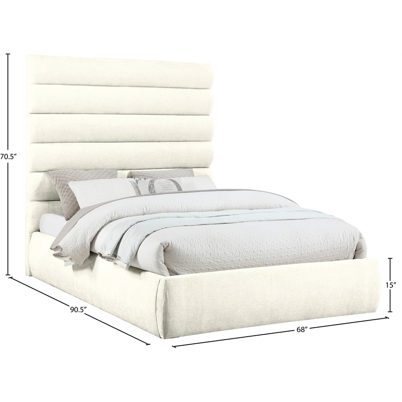 Meridian Furniture Adam Cream Chenille Fabric Queen Bed