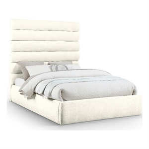 Meridian Furniture Adam Cream Chenille Fabric Queen Bed
