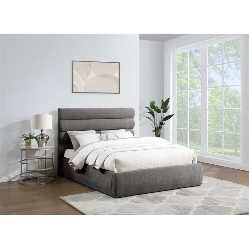 Meridian Furniture Adam Grey Chenille Fabric Queen Bed