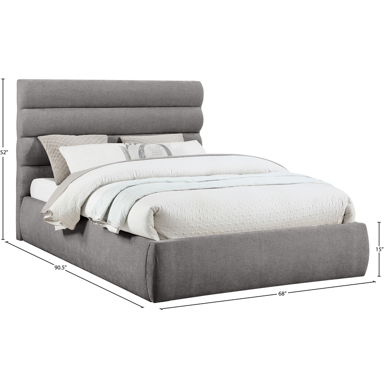 Meridian Furniture Adam Grey Chenille Fabric Queen Bed