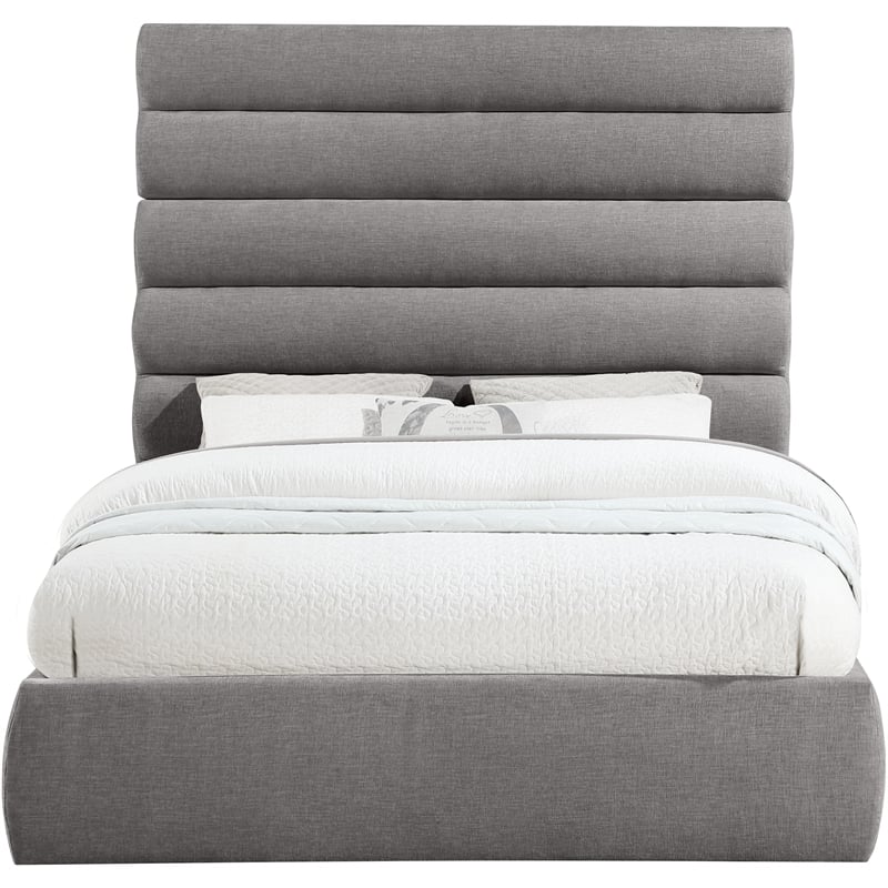 Meridian Furniture Adam Grey Chenille Fabric Queen Bed