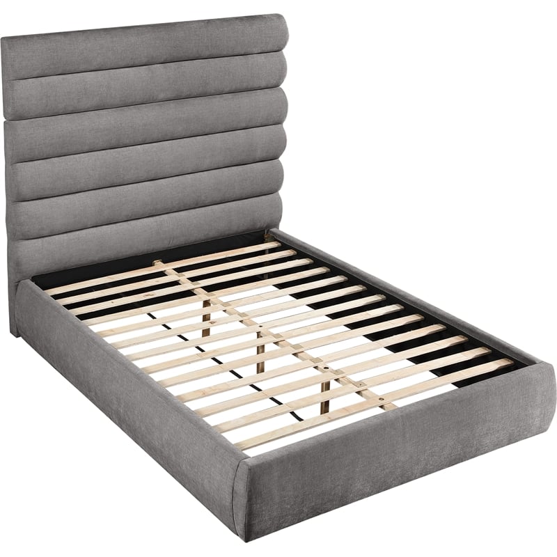 Meridian Furniture Adam Grey Chenille Fabric Queen Bed