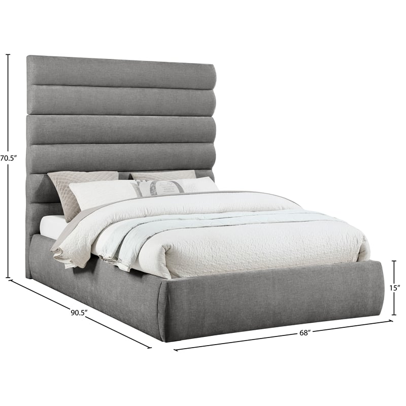 Meridian Furniture Adam Grey Chenille Fabric Queen Bed