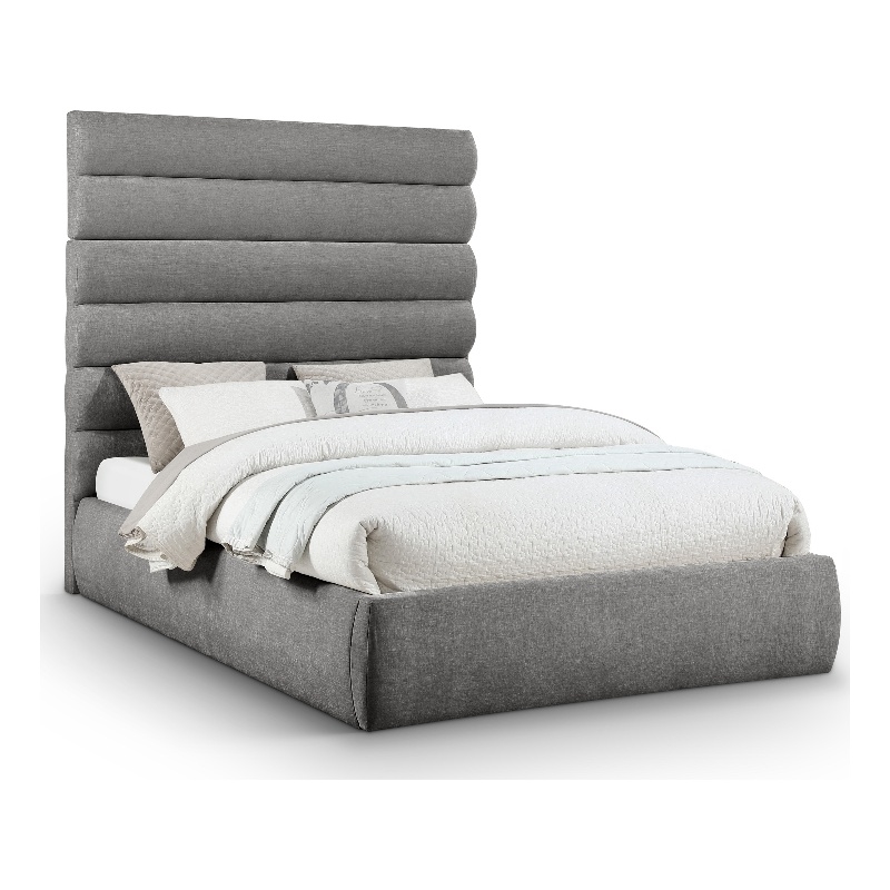 Meridian Furniture Adam Grey Chenille Fabric Queen Bed