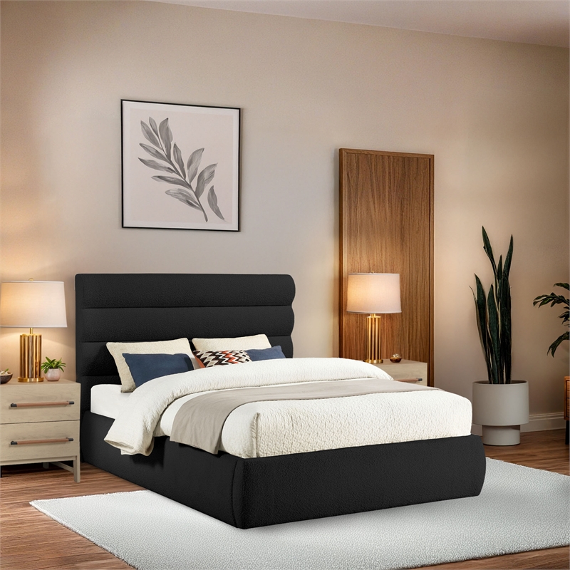 Meridian Furniture Adam Black Boucle Fabric Queen Bed
