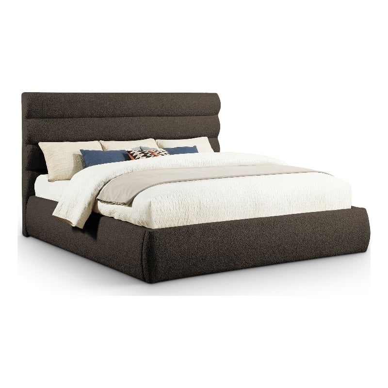 Meridian Furniture Adam Brown Boucle Fabric King Bed