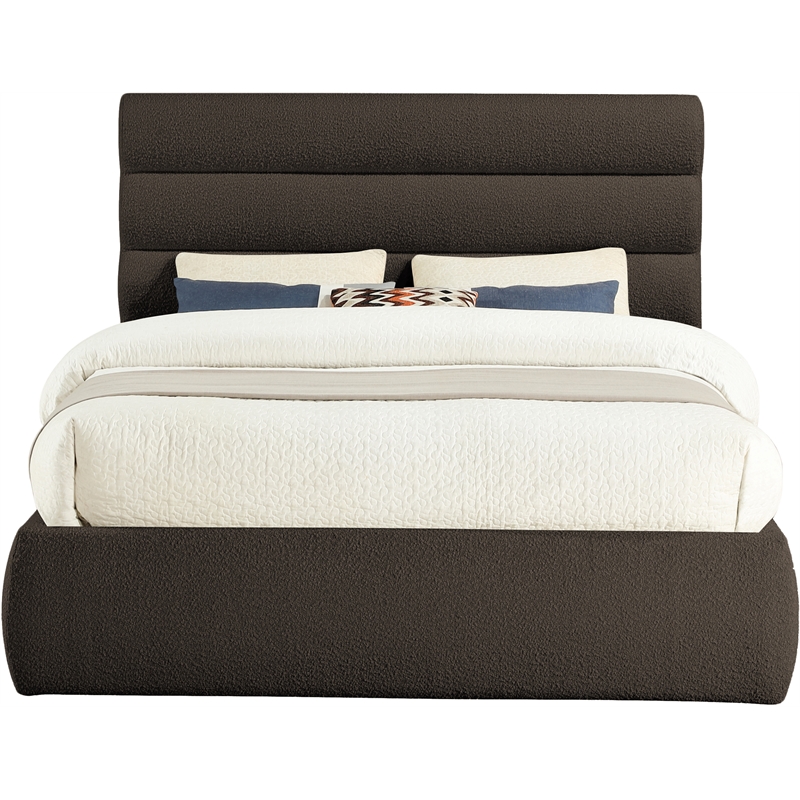 Meridian Furniture Adam Brown Boucle Fabric Queen Bed