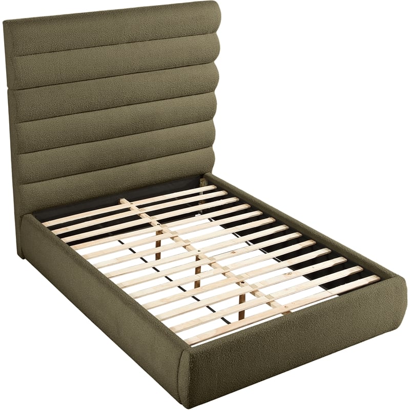 Meridian Furniture Adam Olive Boucle Fabric Queen Bed