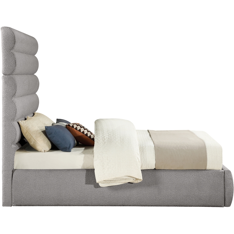 Meridian Furniture Adam Taupe Boucle Fabric Queen Bed