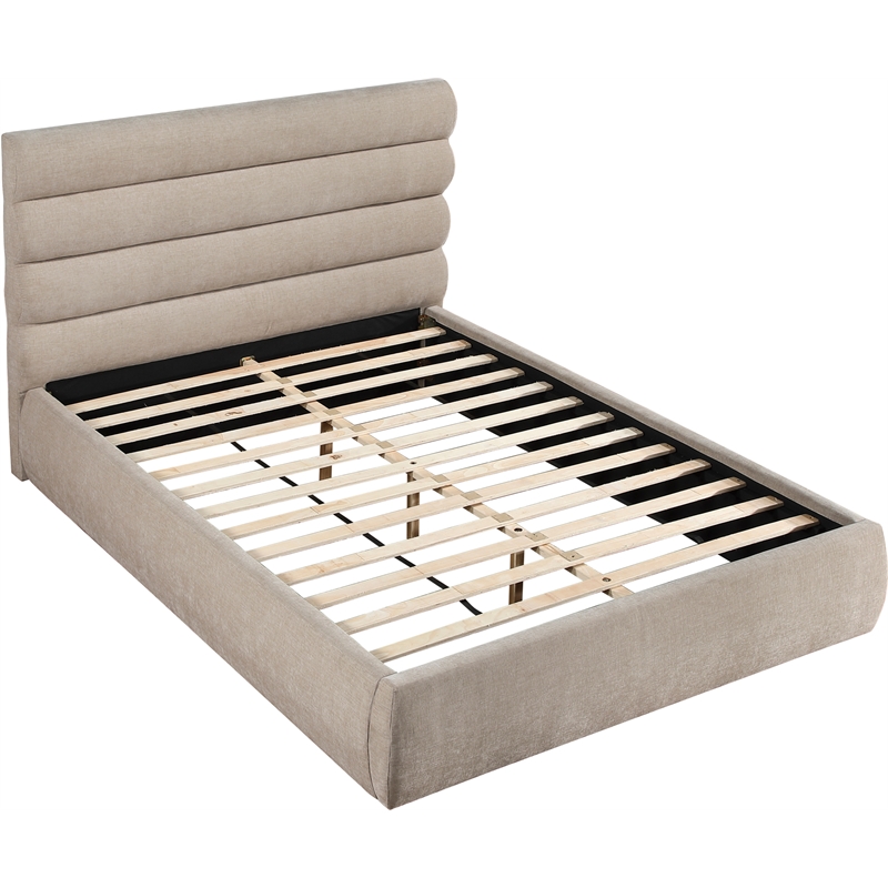 Meridian Furniture Adam Beige Chenille Fabric Queen Bed