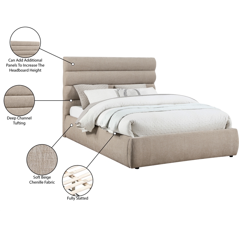 Meridian Furniture Adam Beige Chenille Fabric Queen Bed