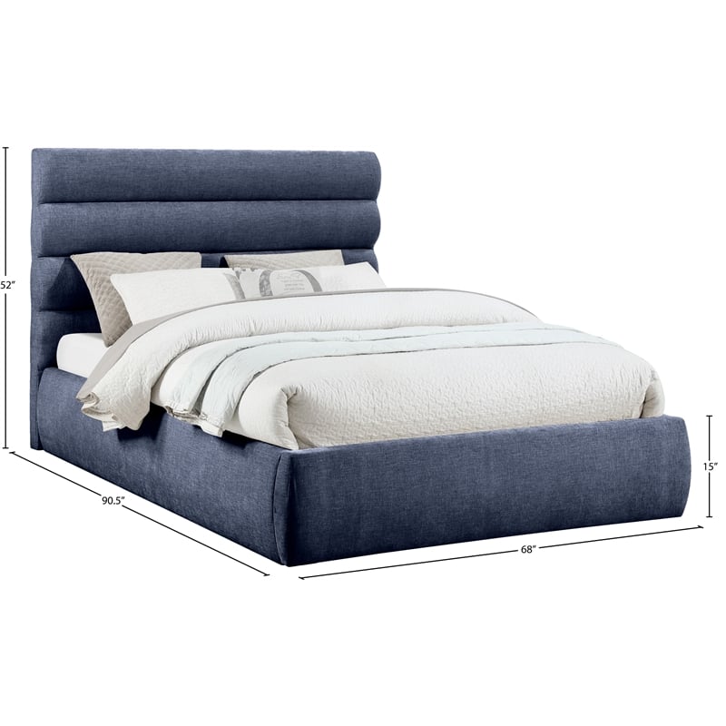 Meridian Furniture Adam Navy Chenille Fabric Queen Bed