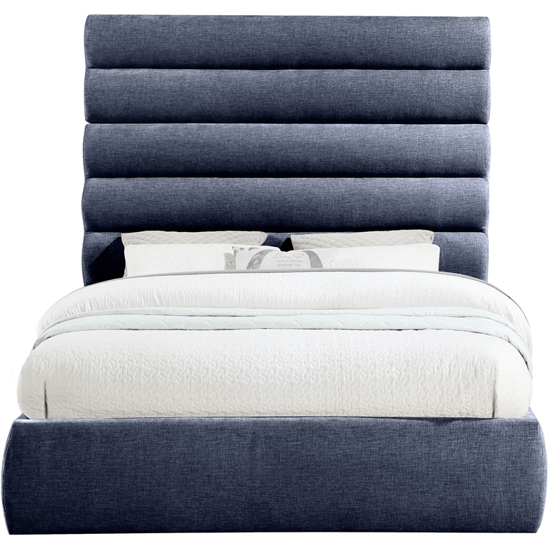 Meridian Furniture Adam Navy Chenille Fabric Queen Bed