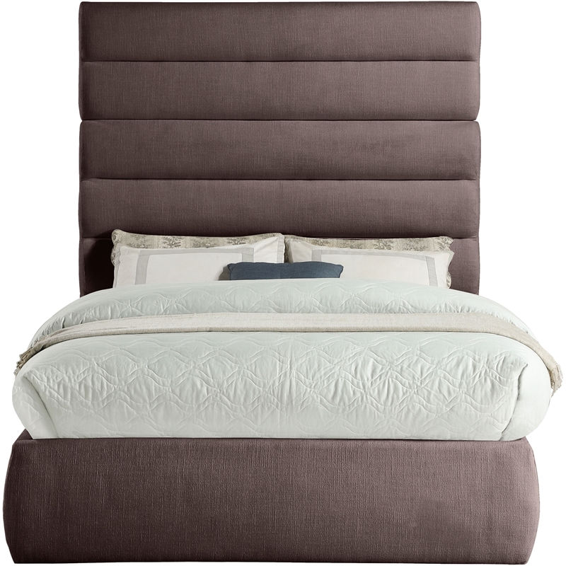 Meridian Furniture Adam Brown Linen Textured Fabric Full Bed