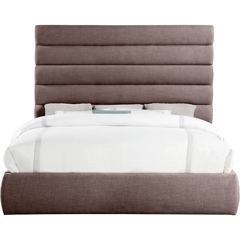 Meridian Furniture Adam Brown Linen Textured Fabric King Bed
