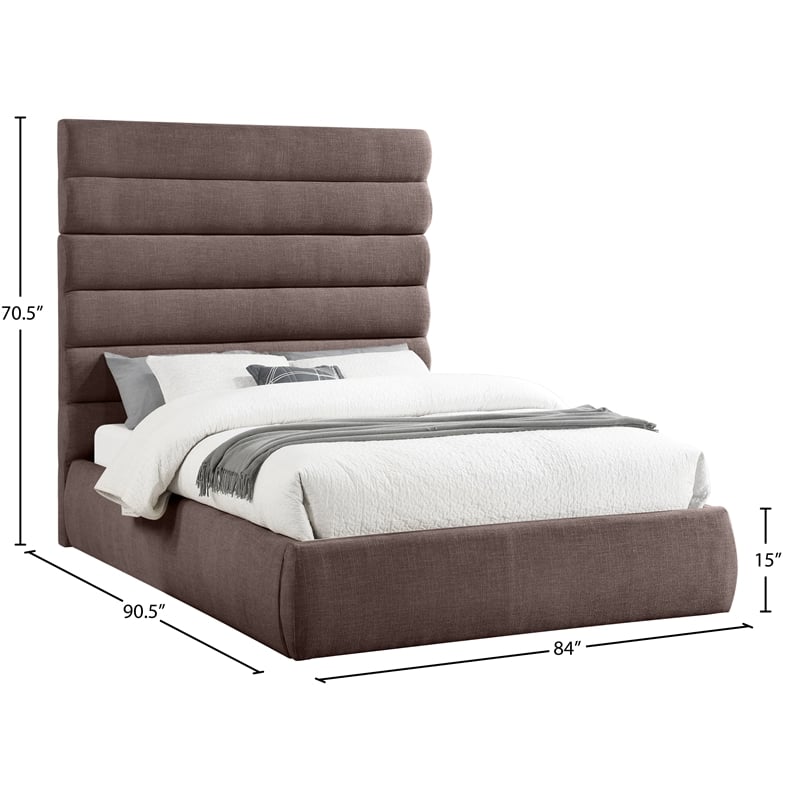Meridian Furniture Adam Brown Linen Textured Fabric Queen Bed
