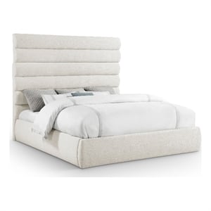 Meridian Furniture Adam Cream Linen Textured Fabric King Bed